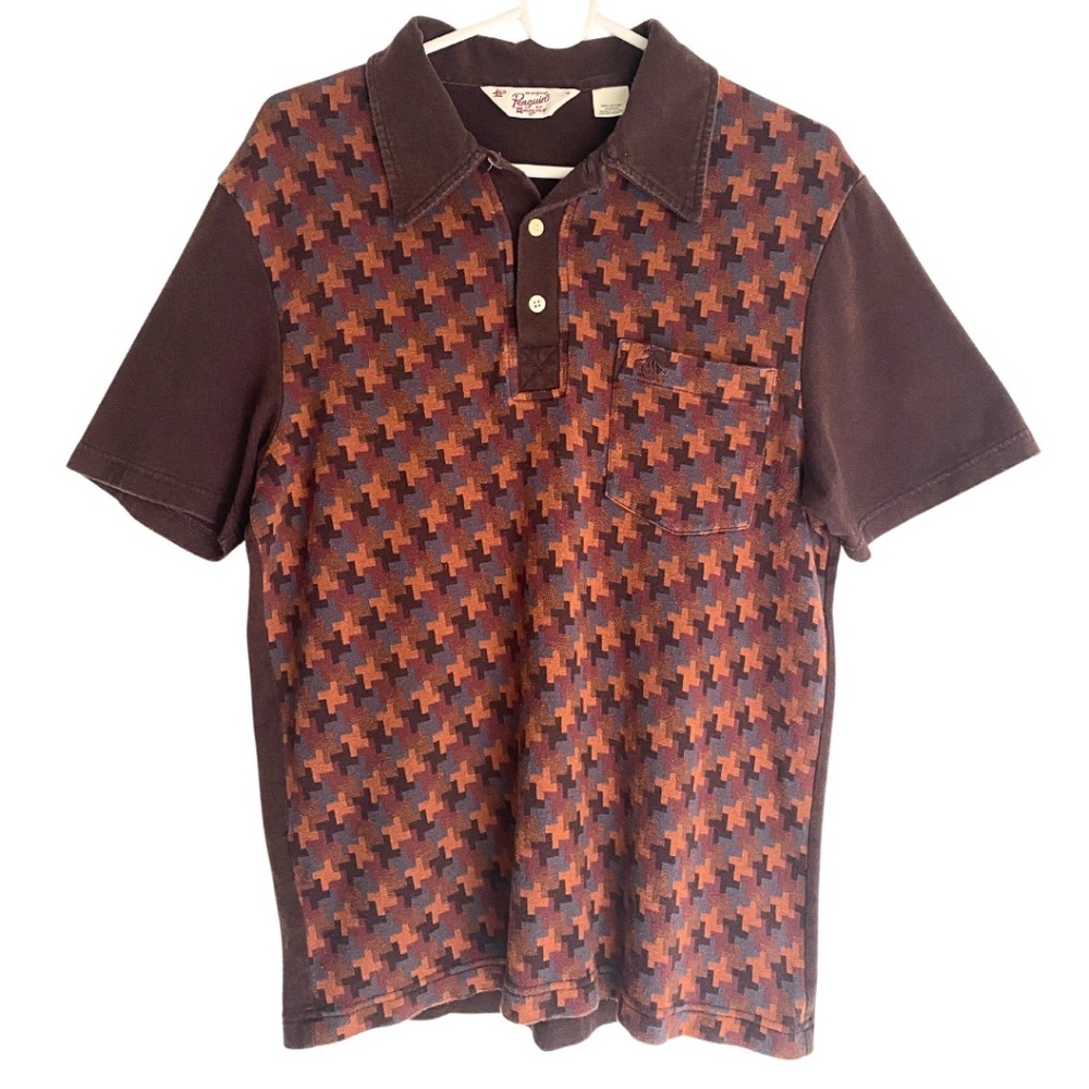 Men's Brown Original Penguin MCM Retro Patterned Polo Shirt - Medium